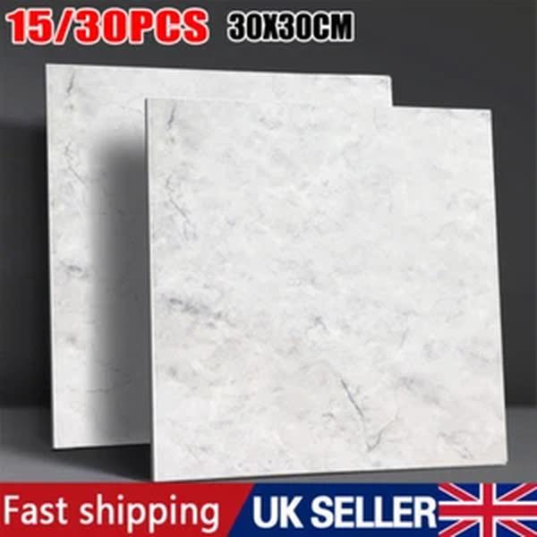 15/30Pcs Wood Effect Marble Waterproof Vinyl Flooring Lino Kitchen & Bathroom UK