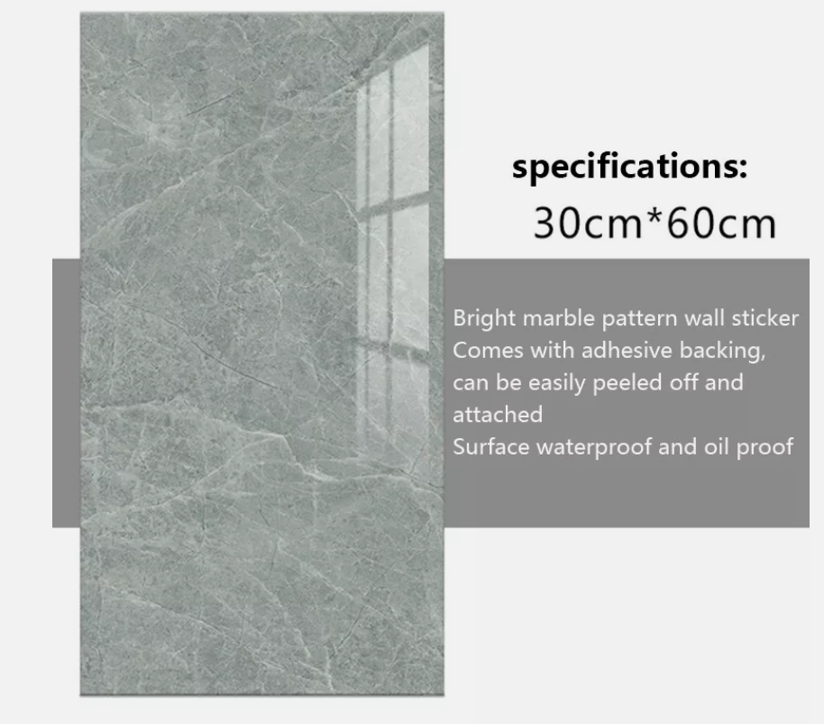10X PVC Marble Tiles Wall Sticker Self-Adhesive Stick Kitchen Bathroom Decor