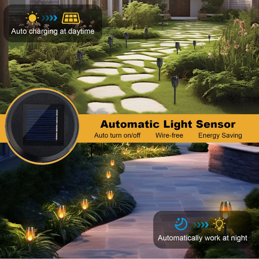 4x Flame Effect Solar Outdoor Lights Stake Garden Path Flickering LED Torch Lamp