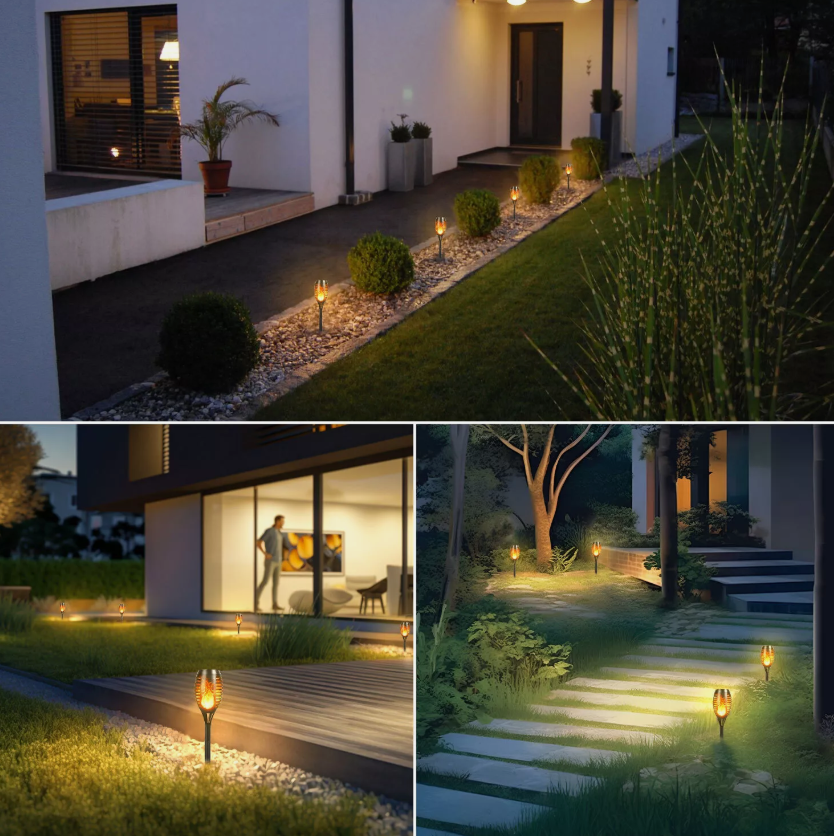 4x Flame Effect Solar Outdoor Lights Stake Garden Path Flickering LED Torch Lamp