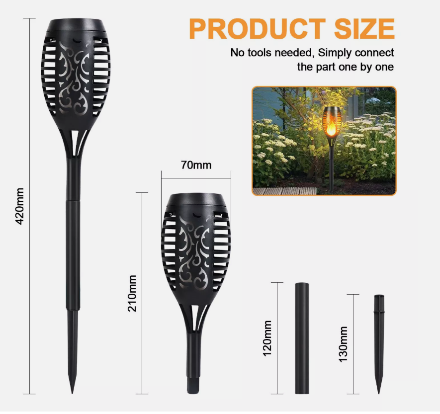 4x Flame Effect Solar Outdoor Lights Stake Garden Path Flickering LED Torch Lamp