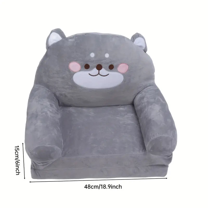 Kids Sofa Cartoon Gray Dog Style Foldable Wide Handle Soft Breathable Toddler UK for Reading Relaxing Sleeping (2 Layers)