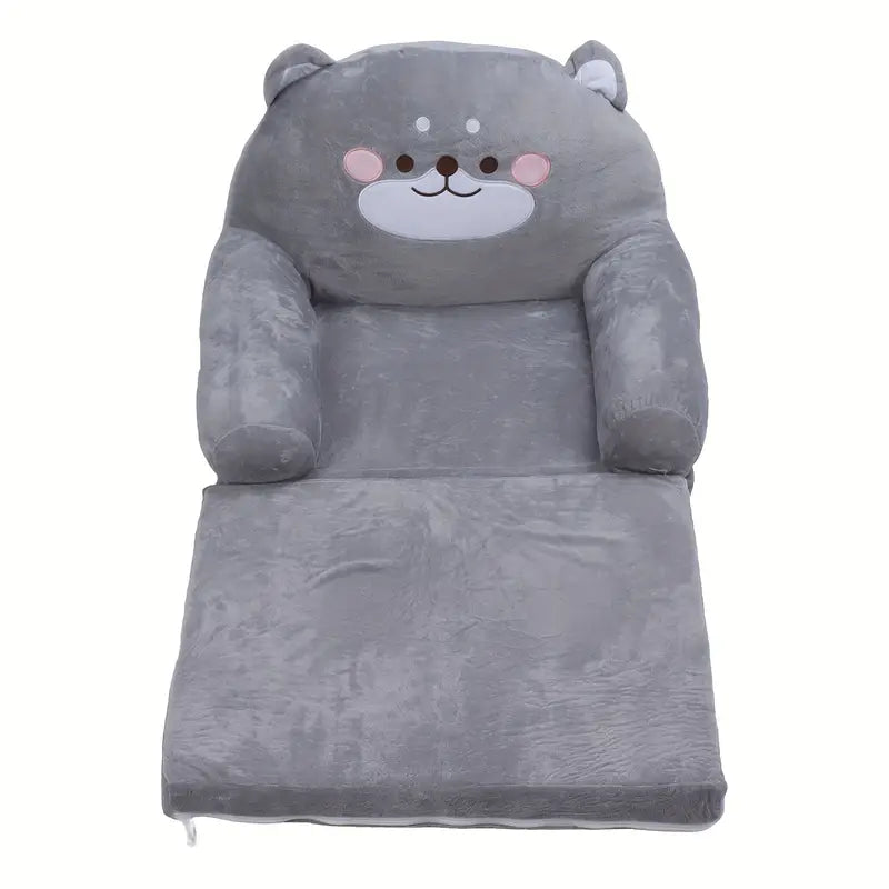 Kids Sofa Cartoon Gray Dog Style Foldable Wide Handle Soft Breathable Toddler UK for Reading Relaxing Sleeping (2 Layers)