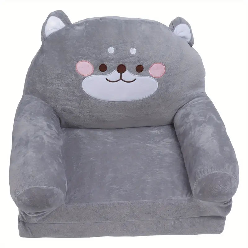 Kids Sofa Cartoon Gray Dog Style Foldable Wide Handle Soft Breathable Toddler UK for Reading Relaxing Sleeping (2 Layers)