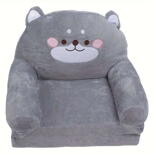 Kids Sofa Cartoon Gray Dog Style Foldable Wide Handle Soft Breathable Toddler UK for Reading Relaxing Sleeping (2 Layers)