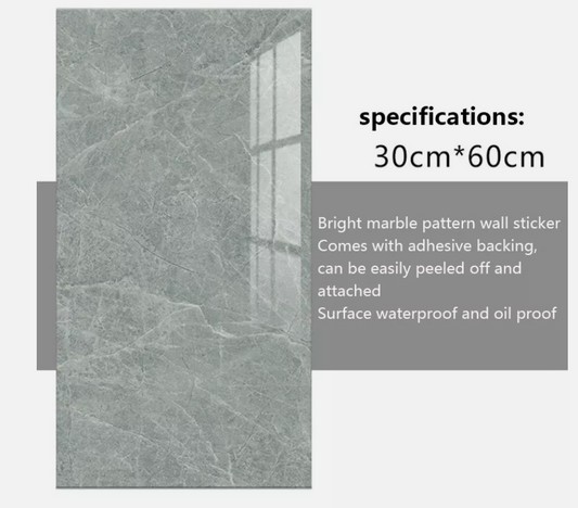 10X PVC Marble Tiles Wall Sticker Self-Adhesive Stick Kitchen Bathroom Decor