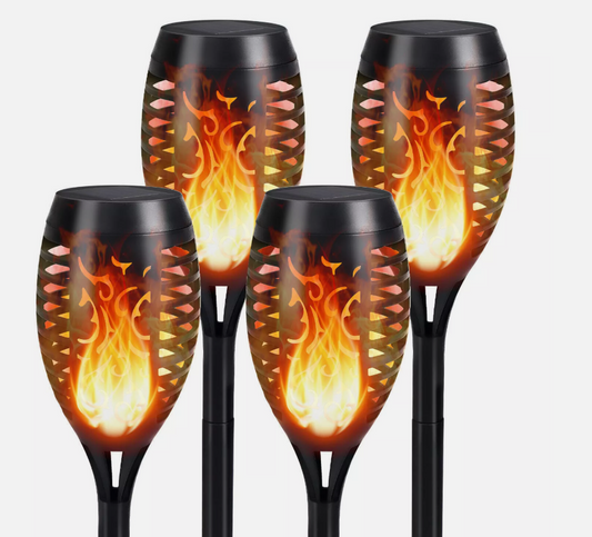 4x Flame Effect Solar Outdoor Lights Stake Garden Path Flickering LED Torch Lamp