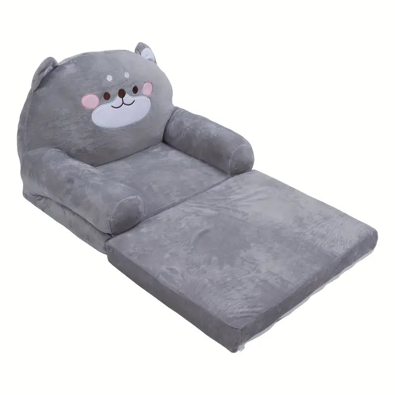 Kids Sofa Cartoon Gray Dog Style Foldable Wide Handle Soft Breathable Toddler UK for Reading Relaxing Sleeping (2 Layers)