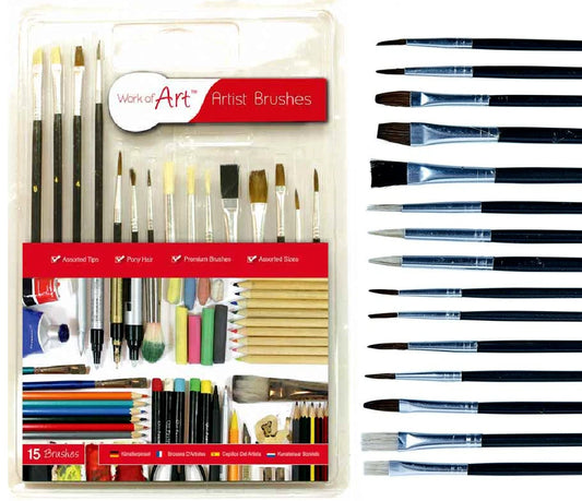 NEW 15 PC ARTISTS PAINT BRUSH SET FINE HOBBIES CRAFTS MODEL MAKING BRUSHES KIT