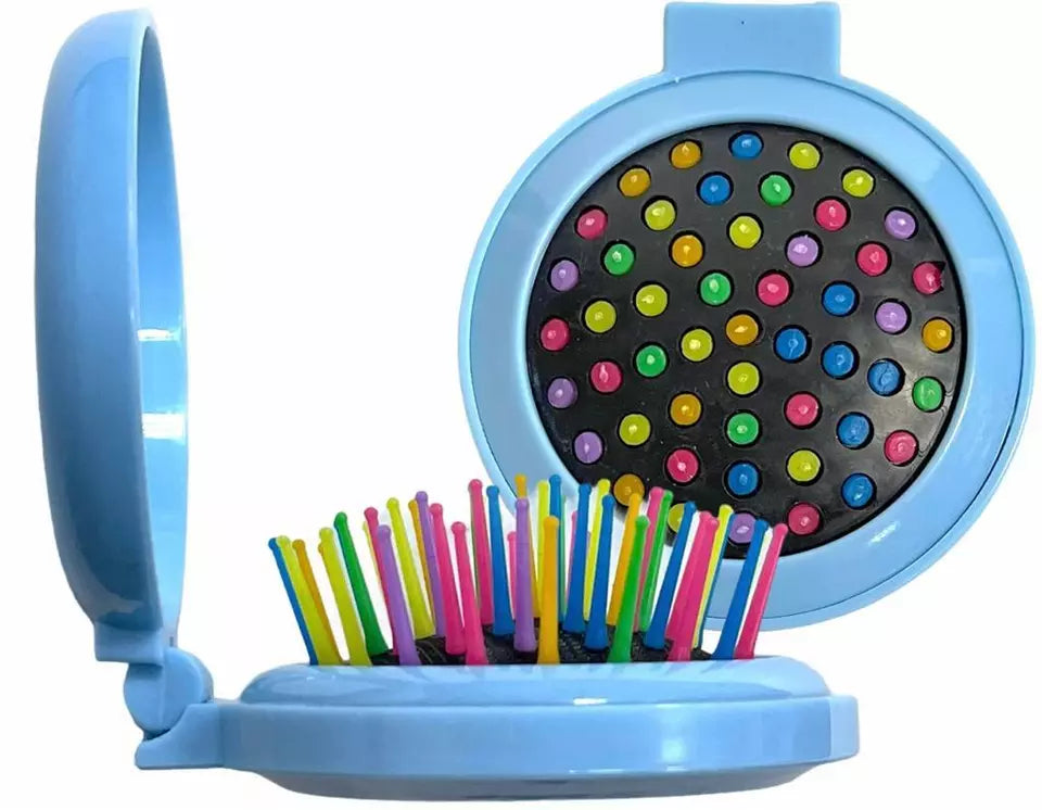 3Pc Portable Travel Folding Hair Brush With Mirror Pocket Size Comb Handbag Size